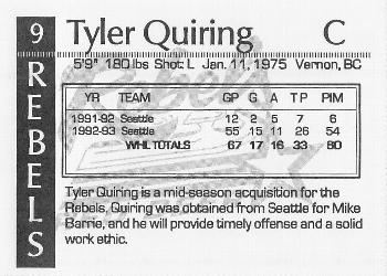 1993-94 Red Deer Rebels (WHL) #NNO Tyler Quiring Back