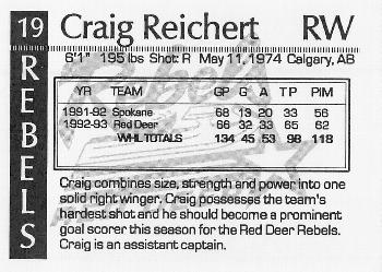 1993-94 Red Deer Rebels (WHL) #NNO Craig Reichert Back
