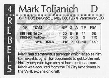 1993-94 Red Deer Rebels (WHL) #NNO Mark Toljanich Back