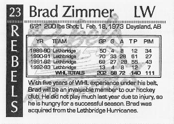 1993-94 Red Deer Rebels (WHL) #NNO Brad Zimmer Back