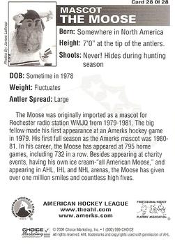 2000-01 Choice Rochester Americans (AHL) #28 The Moose Back