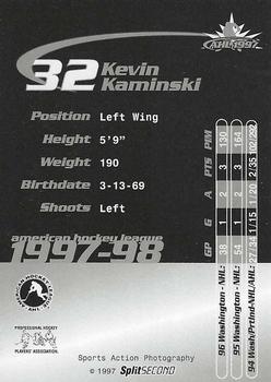 1997-98 SplitSecond Portland Pirates (AHL) #NNO Kevin Kaminski Back