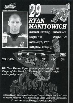 2005-06 Bossier-Shreveport Mudbugs (CHL) #10 Ryan Manitowich Back