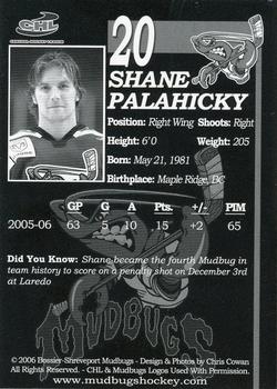 2005-06 Bossier-Shreveport Mudbugs (CHL) #13 Shane Palahicky Back