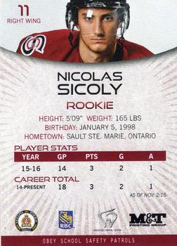 2015-16 M&T Printing Guelph Storm (OHL) #A-05 Nicolas Sicoly Back
