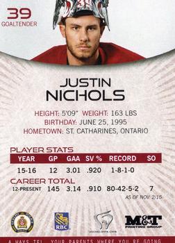 2015-16 M&T Printing Guelph Storm (OHL) #A-14 Justin Nichols Back