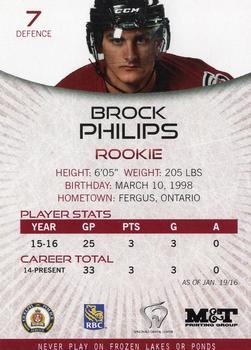 2015-16 M&T Printing Guelph Storm (OHL) #B-05 Brock Philips Back