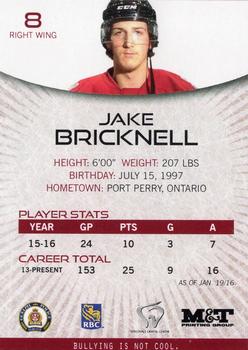 2015-16 M&T Printing Guelph Storm (OHL) #B-06 Jake Bricknell Back