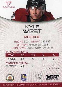 2015-16 M&T Printing Guelph Storm (OHL) #B-08 Kyle West Back