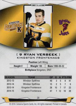 2015-16 Extreme Kingston Frontenacs (OHL) #20 Ryan Verbeek Back