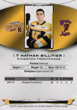 2015-16 Extreme Kingston Frontenacs (OHL) #21 Nathan Billitier Back
