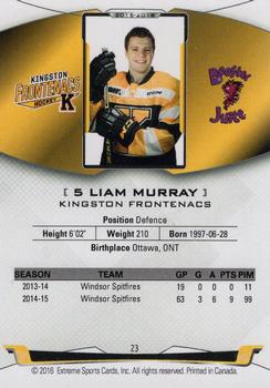 2015-16 Extreme Kingston Frontenacs (OHL) #23 Liam Murray Back