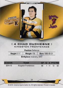 2015-16 Extreme Kingston Frontenacs (OHL) #24 Chad Duchesne Back