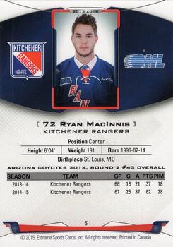 2015-16 Extreme Kitchener Rangers (OHL) #5 Ryan MacInnis Back