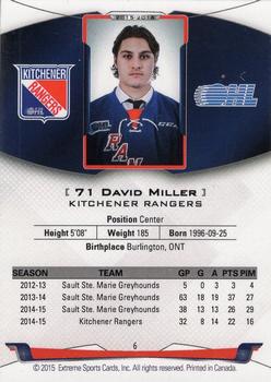 2015-16 Extreme Kitchener Rangers (OHL) #6 David Miller Back