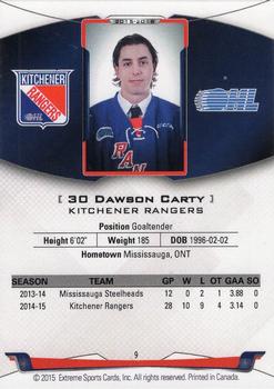 2015-16 Extreme Kitchener Rangers (OHL) #9 Dawson Carty Back