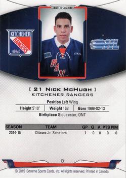 2015-16 Extreme Kitchener Rangers (OHL) #13 Nicholas McHugh Back