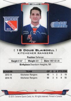 2015-16 Extreme Kitchener Rangers (OHL) #16 Doug Blaisdell Back