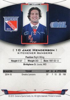 2015-16 Extreme Kitchener Rangers (OHL) #19 Jake Henderson Back