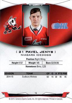 2015-16 Extreme Niagara IceDogs (OHL) #16 Pavel Jenys Back