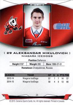 2015-16 Extreme Niagara IceDogs (OHL) #23 Aleksandar Mikulovich Back