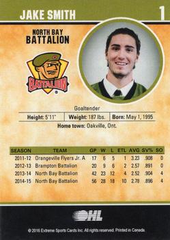 2015-16 Extreme North Bay Battalion (OHL) #2 Jake Smith Back