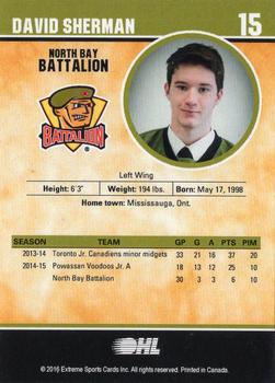 2015-16 Extreme North Bay Battalion (OHL) #12 David Sherman Back