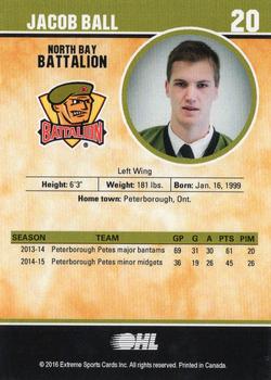 2015-16 Extreme North Bay Battalion (OHL) #16 Jacob Ball Back