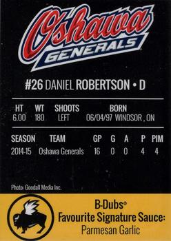 2015-16 Buffalo Wild Wings Oshawa Generals (OHL) #3 Daniel Robertson Back