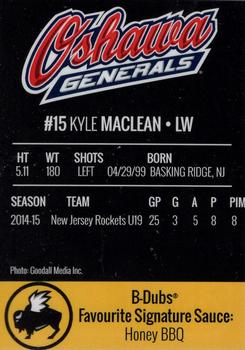 2015-16 Buffalo Wild Wings Oshawa Generals (OHL) #20 Kyle MacLean Back