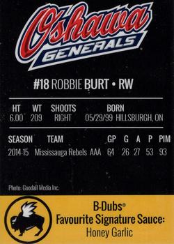 2015-16 Buffalo Wild Wings Oshawa Generals (OHL) #23 Robbie Burt Back