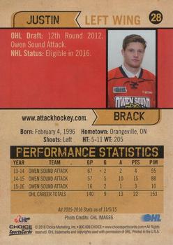 2015-16 Choice Owen Sound Attack (OHL) #19 Justin Brack Back