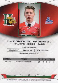 2015-16 Extreme Halifax Mooseheads (QMJHL) #4 Domenico Argento Back