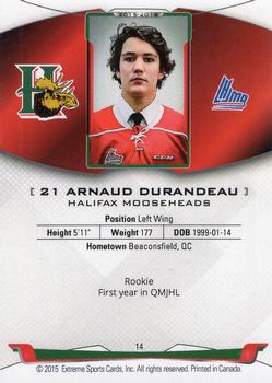 2015-16 Extreme Halifax Mooseheads (QMJHL) #11 Arnaud Durandeau Back