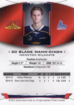 2015-16 Extreme Moncton Wildcats (QMJHL) #3 Blade Mann-Dixon Back