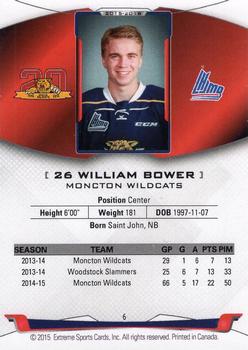 2015-16 Extreme Moncton Wildcats (QMJHL) #6 William Bower Back