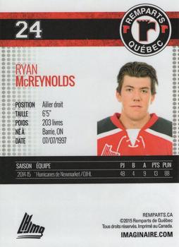 2015-16 Imaginaire.com Quebec Remparts (QMJHL) #11 Ryan McReynolds Back