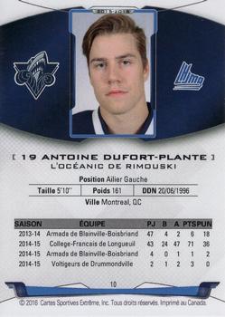 2015-16 Extreme Rimouski Oceanic (QMJHL) #10 Antoine Dufort-Plante Back
