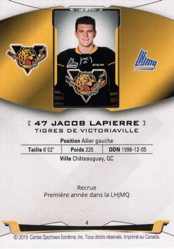 2015-16 Extreme Victoriaville Tigres (QMJHL) #4 Jacob Lapierre Back
