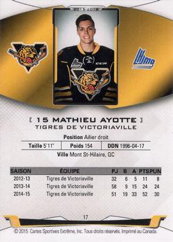 2015-16 Extreme Victoriaville Tigres (QMJHL) #17 Mathieu Ayotte Back