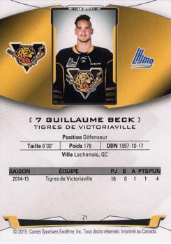 2015-16 Extreme Victoriaville Tigres (QMJHL) #21 Guillaume Beck Back