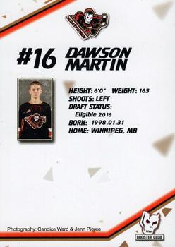 2015-16 Calgary Hitmen (WHL) Booster Club #13 Dawson Martin Back