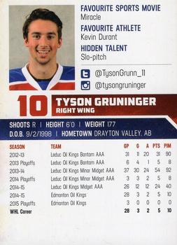 2015-16 Edmonton Oil Kings (WHL) #6 Tyson Gruninger Back