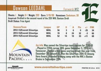 2015-16 Grandstand Everett Silvertips (WHL) #13 Dawson Leedahl Back