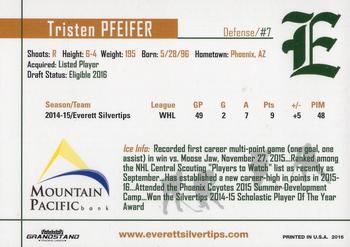 2015-16 Grandstand Everett Silvertips (WHL) #18 Tristen Pfeifer Back