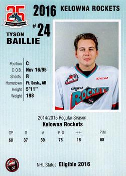 2015-16 Kelowna Rockets (WHL) #NNO Tyson Baillie Back