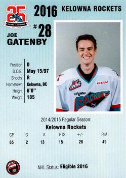 2015-16 Kelowna Rockets (WHL) #NNO Joe Gatenby Back