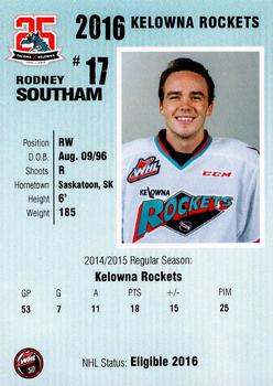 2015-16 Kelowna Rockets (WHL) #NNO Rodney Southam Back