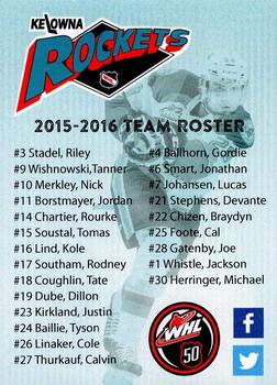 2015-16 Kelowna Rockets (WHL) #NNO Kelowna Rockets [Header Card/Checklist] Back