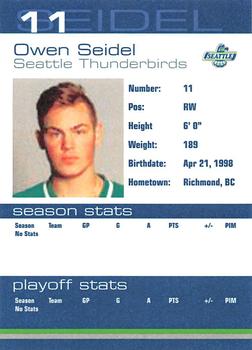2015-16 Booster Club Seattle Thunderbirds (WHL) #8 Owen Seidel Back